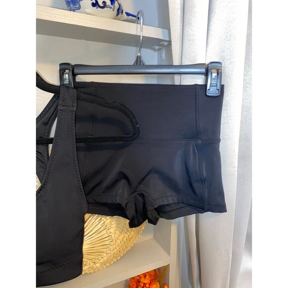 NWT $99 Fabletics XS Black Sporty Racerback High-Waisted Swim Tank Shorts Set - Picture 3 of 12